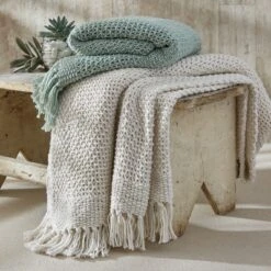 Split P Open Knit Throw - 60'' L - Natural